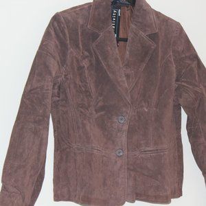 NEW Chocolate Brown Genuine Suede Leather Jacket Blazer Fully Lined Size PL